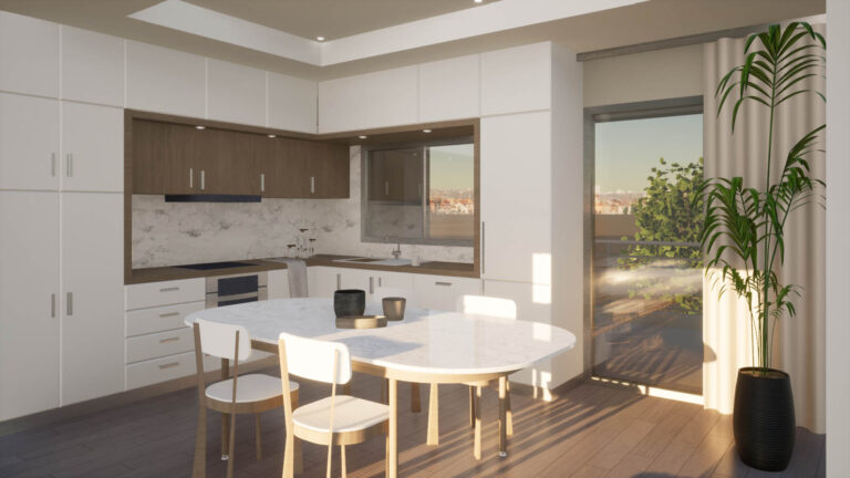 Render εσωτερικό από την κουζίνα σε διαμέρισμα στην Θεσσαλονίκη