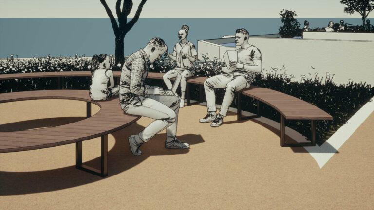 Render του υπαίθριου καθιστικού για την σχολική αυλή