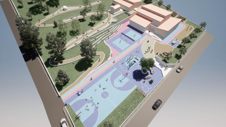 Πανοραμική άποψη της σχολικής αυλής στον Νικηφόρο Δράμας όπως προέκυψε από την πρόταση διαμόρφωσης του χώρου