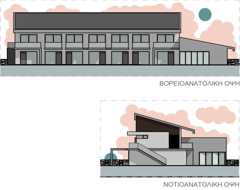2D Πρόσοψη και πλάγια όψη του ξενοδοχείου