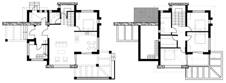Σχέδια Κατόψεων ισογείου και ορόφου για την διώροφη εξοχική κατοικία