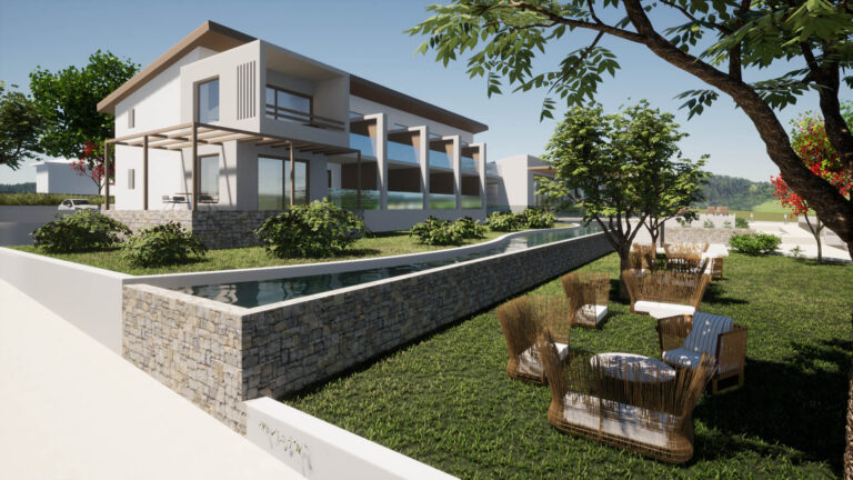 Άποψη της ξενοδοχειακής μονάδας από την πλευρά του υπαίθριου καθιστικού