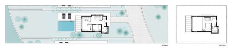 Γραμμικά σχέδια των κατόψεων ισογείου και ορόφου-παταριού της σουίτας