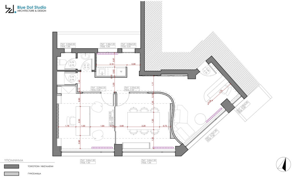 Γραμμικό σχέδιο κάτοψης κεντρικών γραφείων κατασκευαστικής εταιρείας.