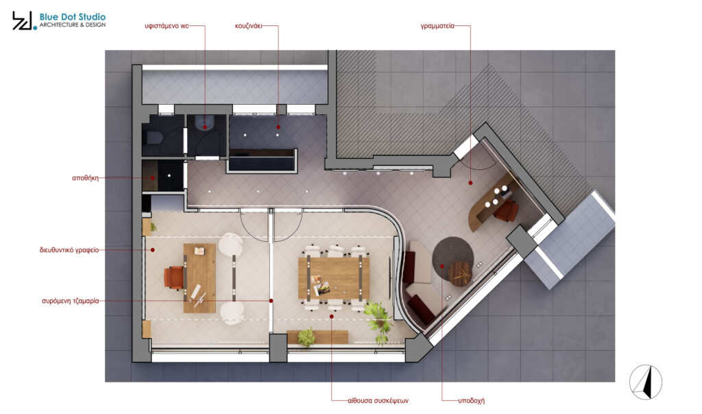 Χρωματική κάτοψη κεντρικών γραφείων κατασκευαστικής εταιρείας.