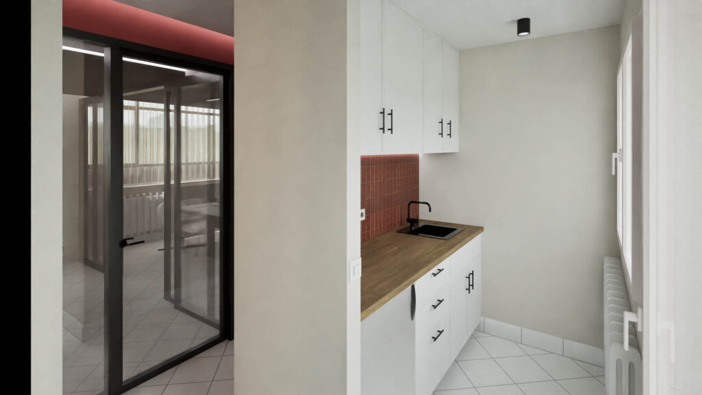 Φωτορεαλιστικό κουζίνας. Σχεδιασμός κεντρικών γραφείων κατασκευαστικής εταιρείας.