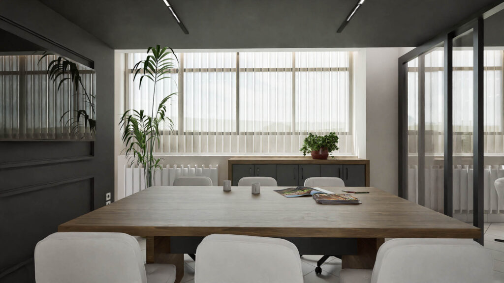 Φωτορεαλιστικό γραφείου συσκέψεων. Σχεδιασμός κεντρικών γραφείων κατασκευαστικής εταιρείας.