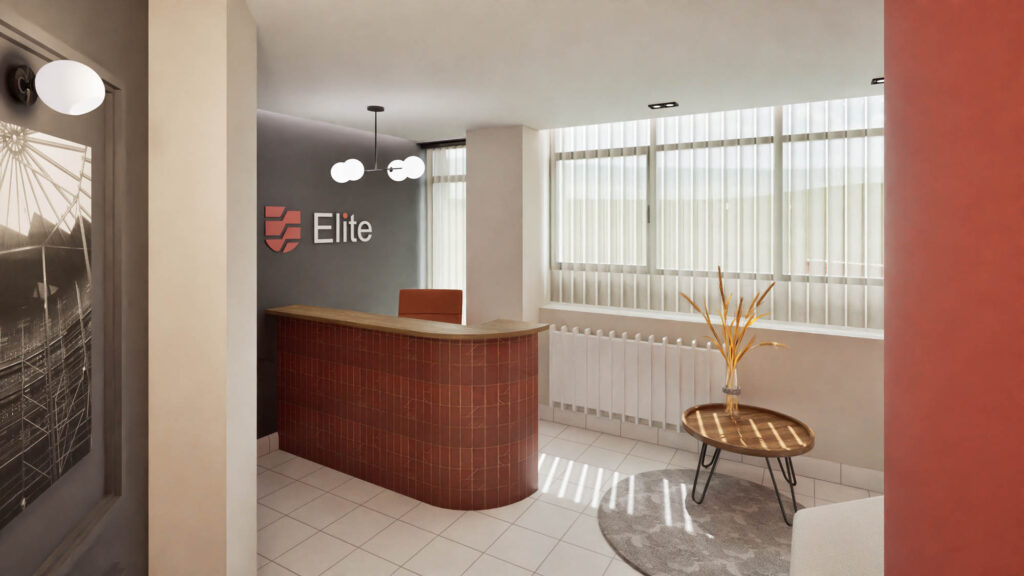 Φωτορεαλιστικό χώρου υποδοχής. Σχεδιασμός κεντρικών γραφείων κατασκευαστικής εταιρείας.