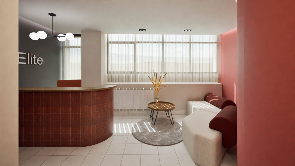 Φωτορεαλιστικό χώρου υποδοχής. Σχεδιασμός κεντρικών γραφείων κατασκευαστικής εταιρείας.